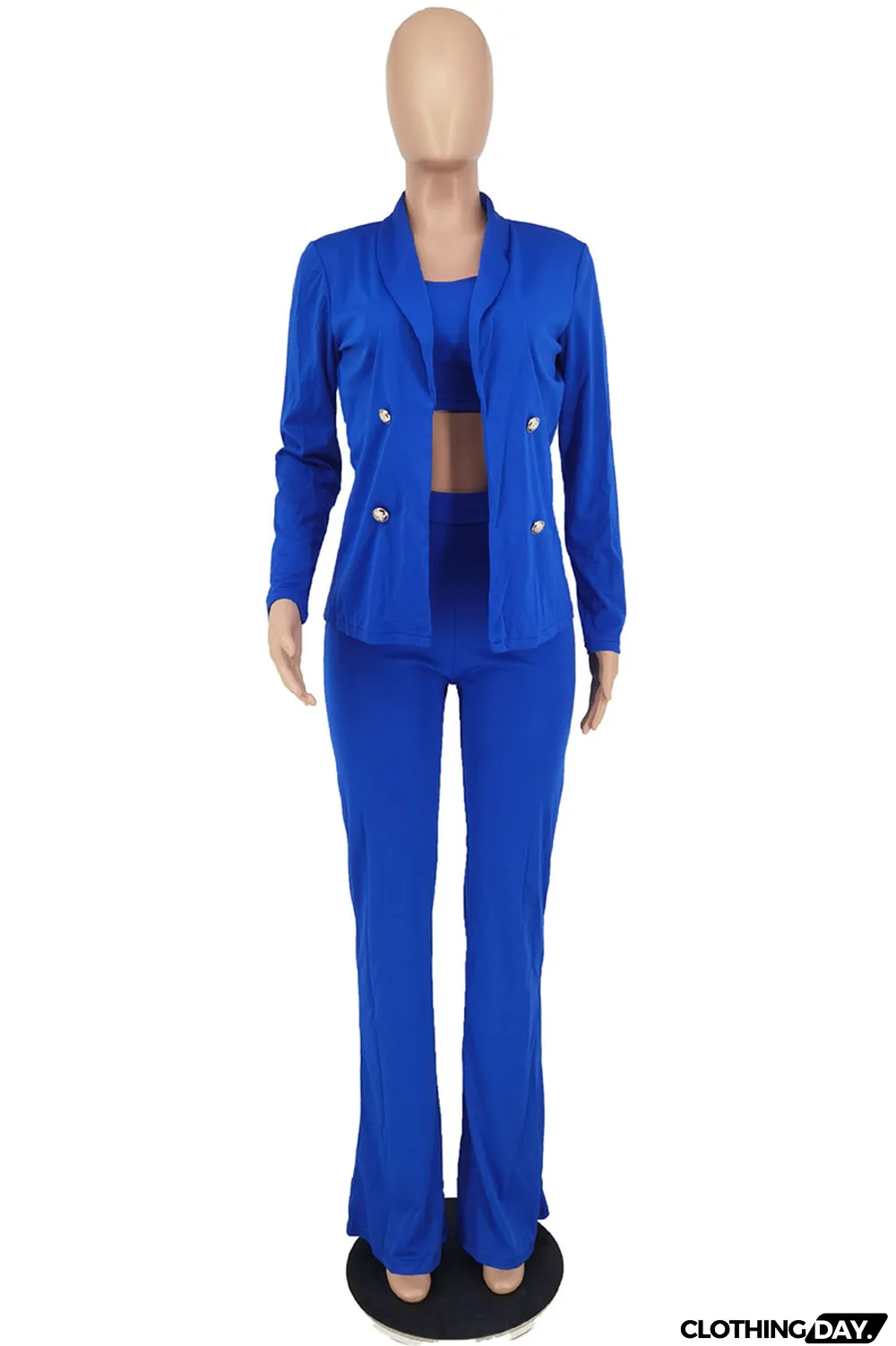 Blue Casual Solid Patchwork Turn-back Collar Long Sleeve Two Pieces