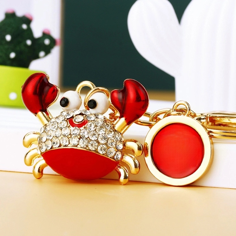 Cute Minimalist Crab Metal Inlay Rhinestones Women’s Keychain
