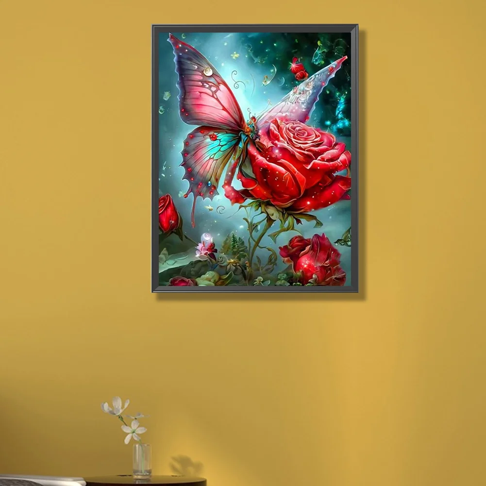 Partial AB Diamond Painting - Full Round Drill - Butterfly Rose(Canvas|45*55cm)