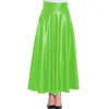 High Waist Matte PU Leather Long A-line Skirt Women's Eleagnt Solid Umbrella Skirt Plus Size Pleated Swing Skirts Streetwear 7XL