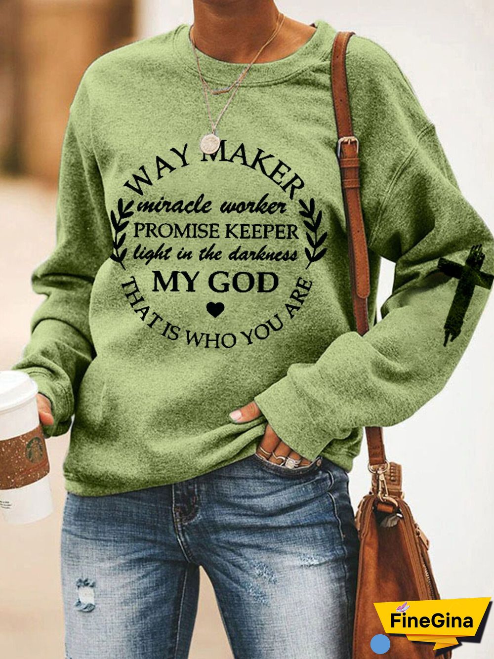 Women's Way Maker Cross Faith Print Casual Sweatshirt