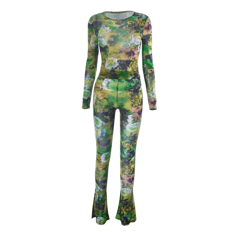 Uveng Uveng Women's 2023 Spring/Summer New Fashion Net Yarn Printed Pants Casual Set