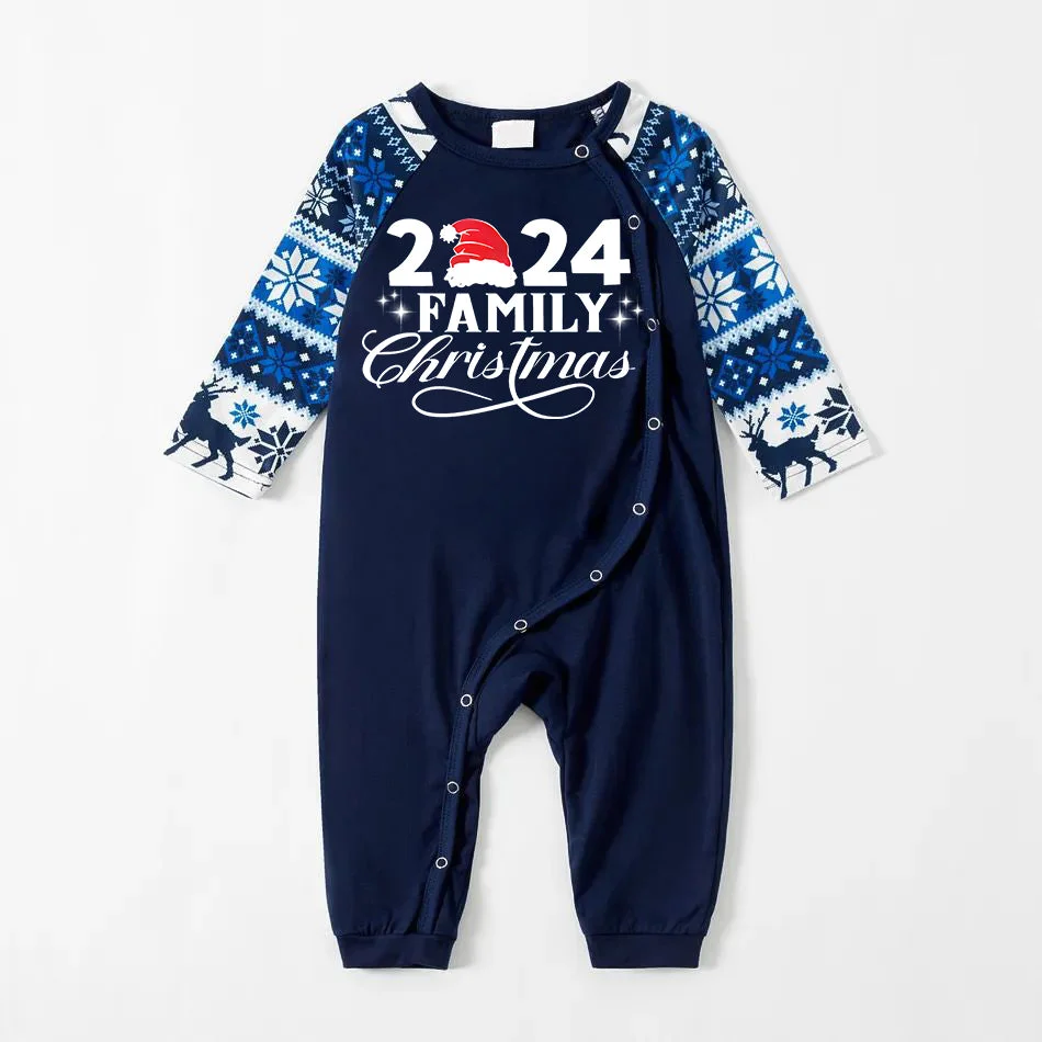 "2024 Family Christmas" Letter Print Blue Family Matching Pajamas Sets