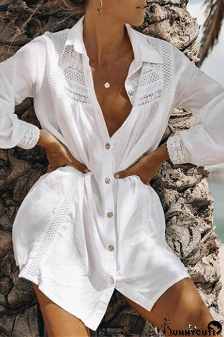 Solid Color Patchwork Beach Cover Up
