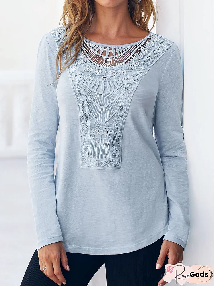 Casual Lace Crew Neck T-Shirt