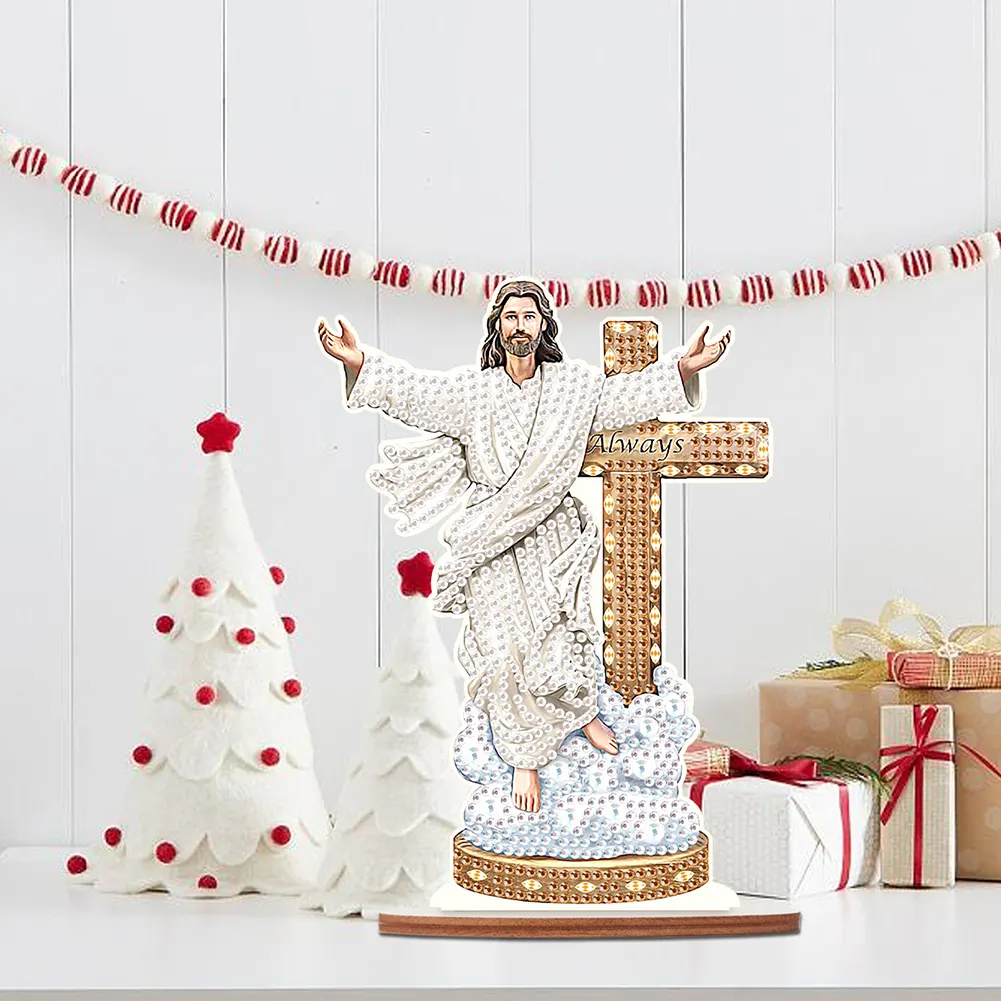 DIY Jesus Religion Wooden Special Shape Diamond Painting Desktop Ornaments for Home Decor