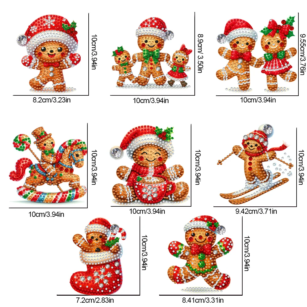 8Pcs DIY Christmas Gingerbread Man Acrylic Special Shaped Christmas Theme Diamond Painting Hanging Decorations