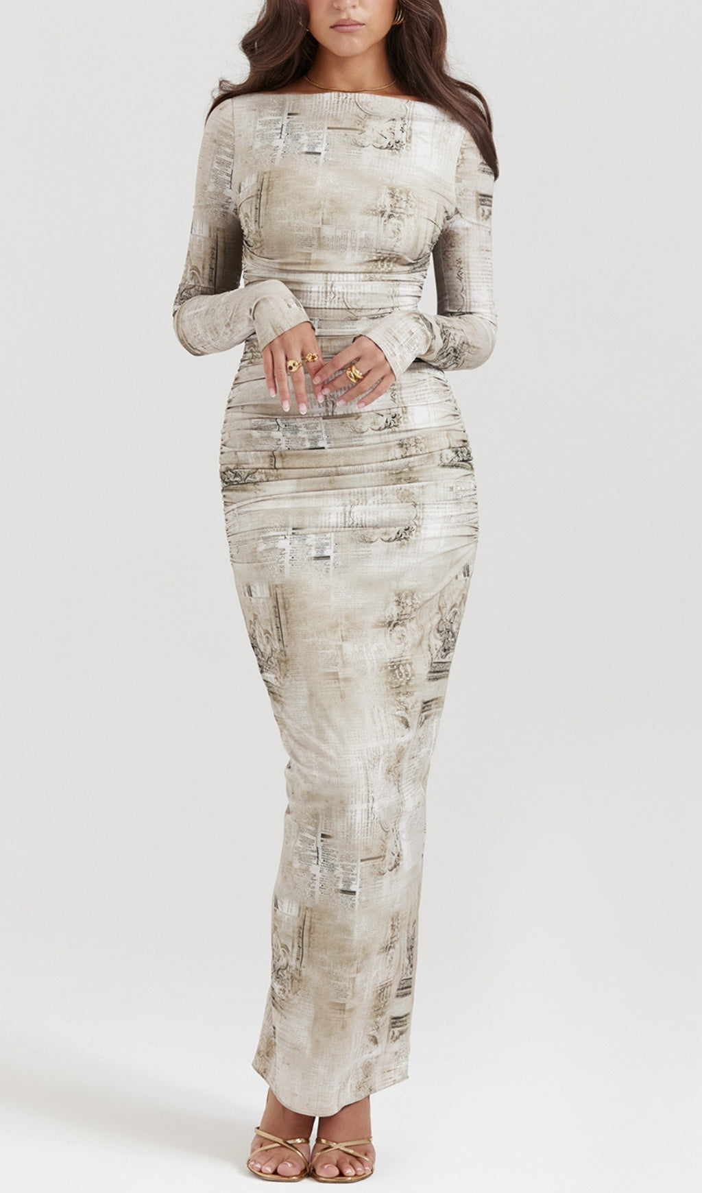 Printed Long Sleeve Midi Dress Flowering Girl