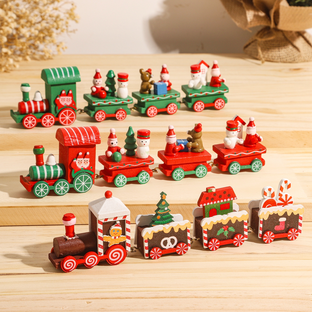 Tegooe Wooden Plastic Christmas Decorative Train Model Kit
