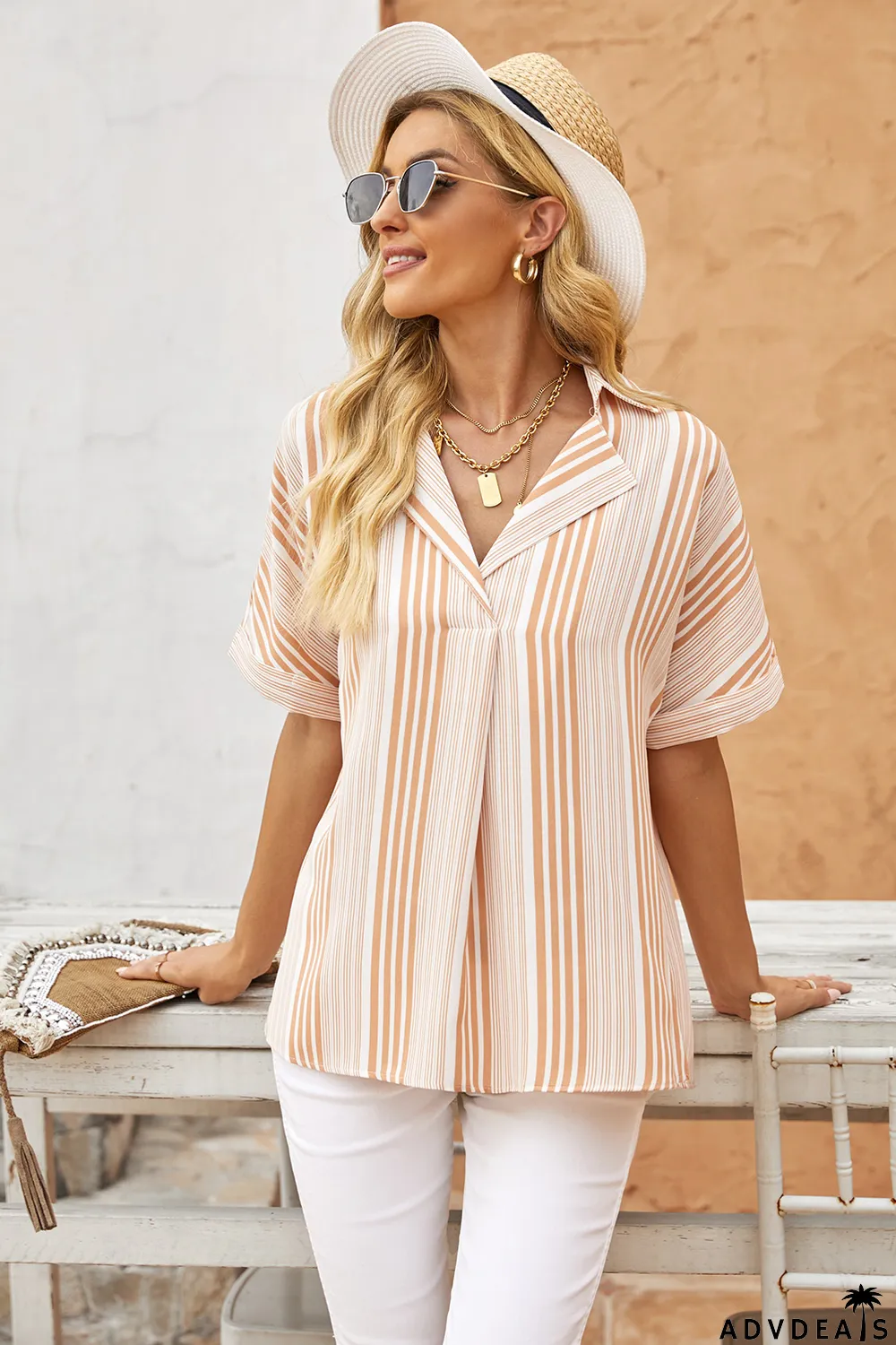 Loose Button Back Striped Blouse