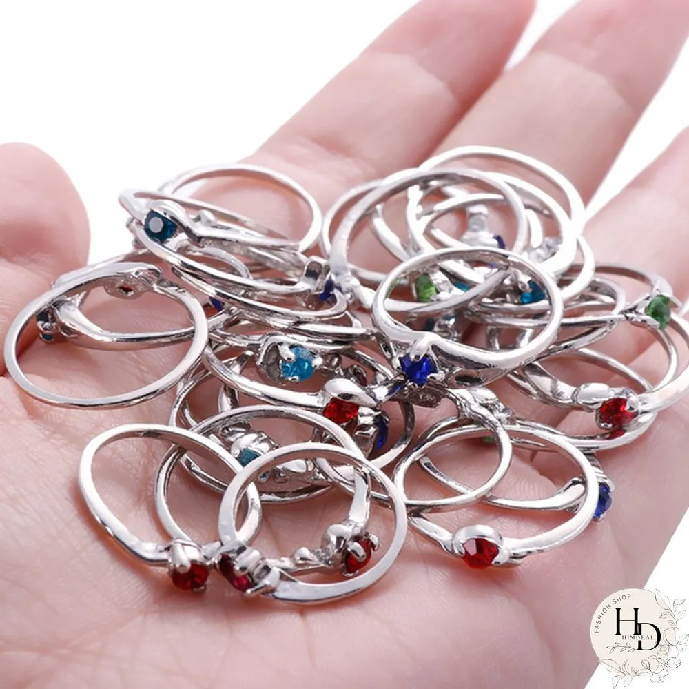 30pcs/Set Woman Wholesale Lots Rhinestone Assorted Silver Plated Ring