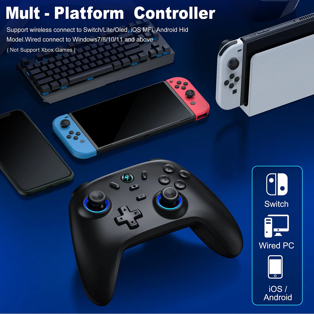 复制Switch Pro Controller for Nintendo Switch Controller/Switch Lite/OLED/Android/IOS/Windows PC, DinoFire Wireless Switch Controllers with Programmable, TURBO & Wakeup