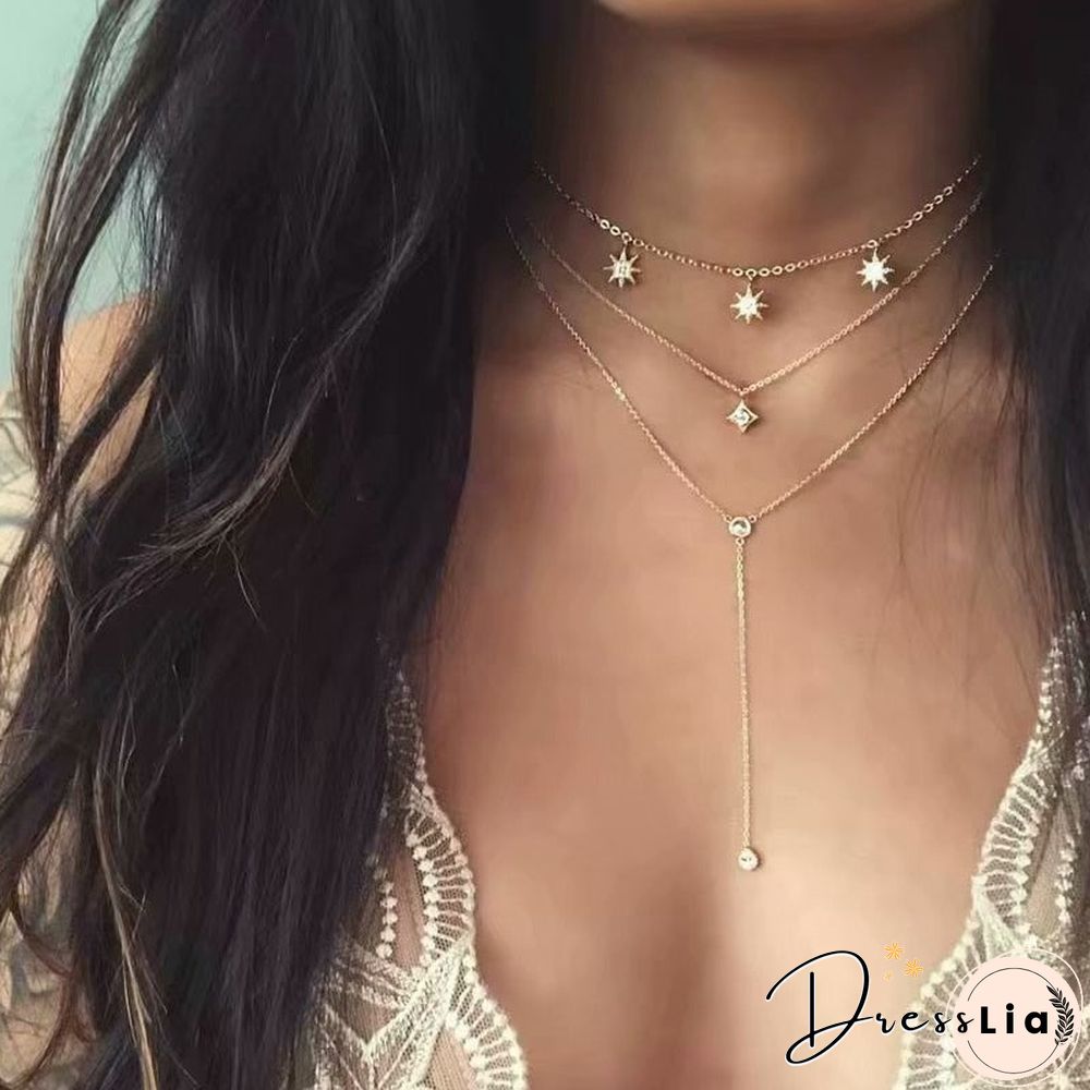 Multilayer Moon Alloy Metal Disc Gold Pendant For Women New Trend Female Jewelry Collar