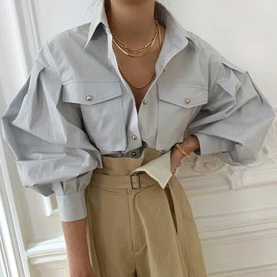 Elegant Office Work Blouse Women 2021 New Solid  Casual Loose Shirt Ladies Long Sleeve Blusas Shirts