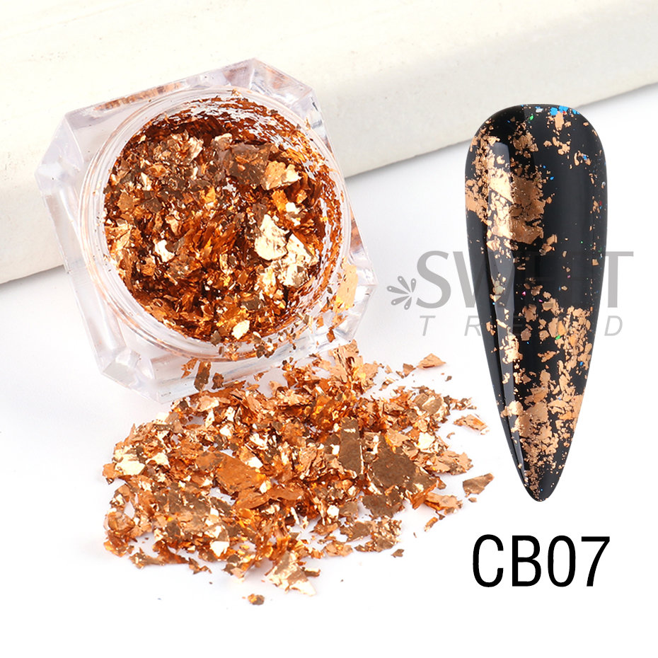 Needmkt 1 Box Aluminum Gold Silver Nail Foils Flakes Irregular Gold Leaf Sequins DIY Holographic Chrome Paper Accessory Supplies LY1858