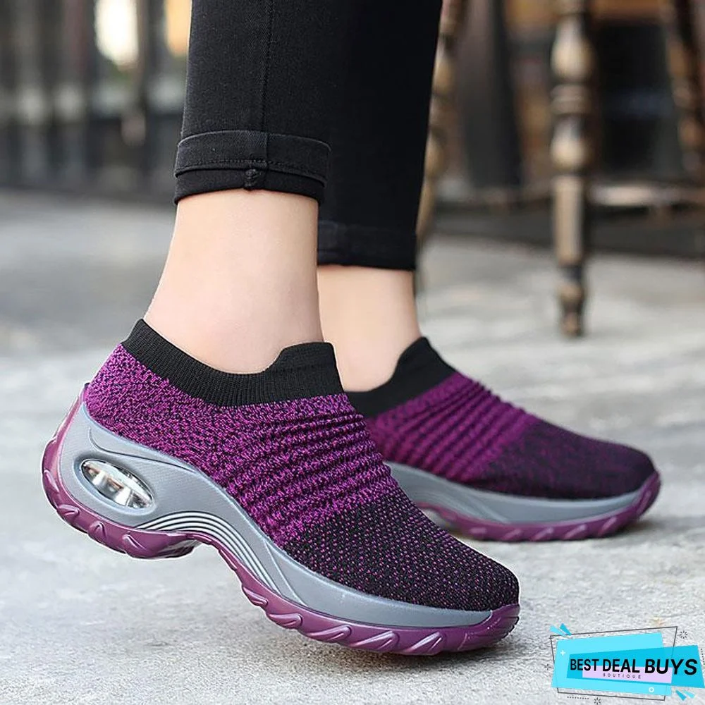 Women Breathable Mesh Slip-On Air Cushion Casual Sneaker Shoes