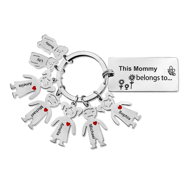 Personalized Family Keychain Custom 7 Names for Kid and Pet Charms