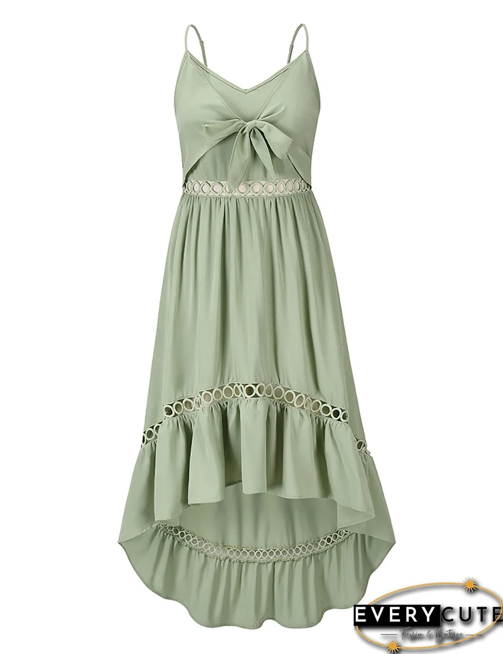 Light Green High Low Spaghetti Strap Midi Dress
