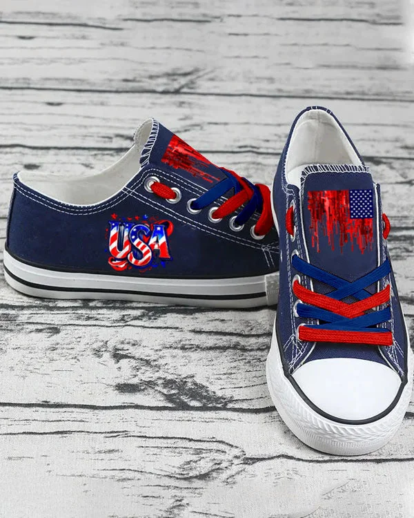Canvas Shoes Low Top Sneakers Unisex Walking Shoes Printed inUSA, Independence Day, Star, Striped, Blue, Red