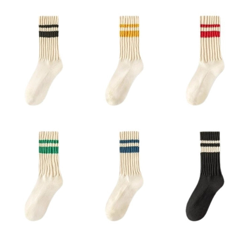 Thick Line Socks Men’s Mid-calf Solid Color Japanese Retro Trendy Autumn And Winter Stockings Sports Basketball American Pile Long Stockings