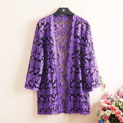 Summer Lace Cardigan Embroidery Women Casual Vintage Jackets Mujer Coat Jaqueta Feminino Casaco De La Big Plus Size 2XL~4XL W184