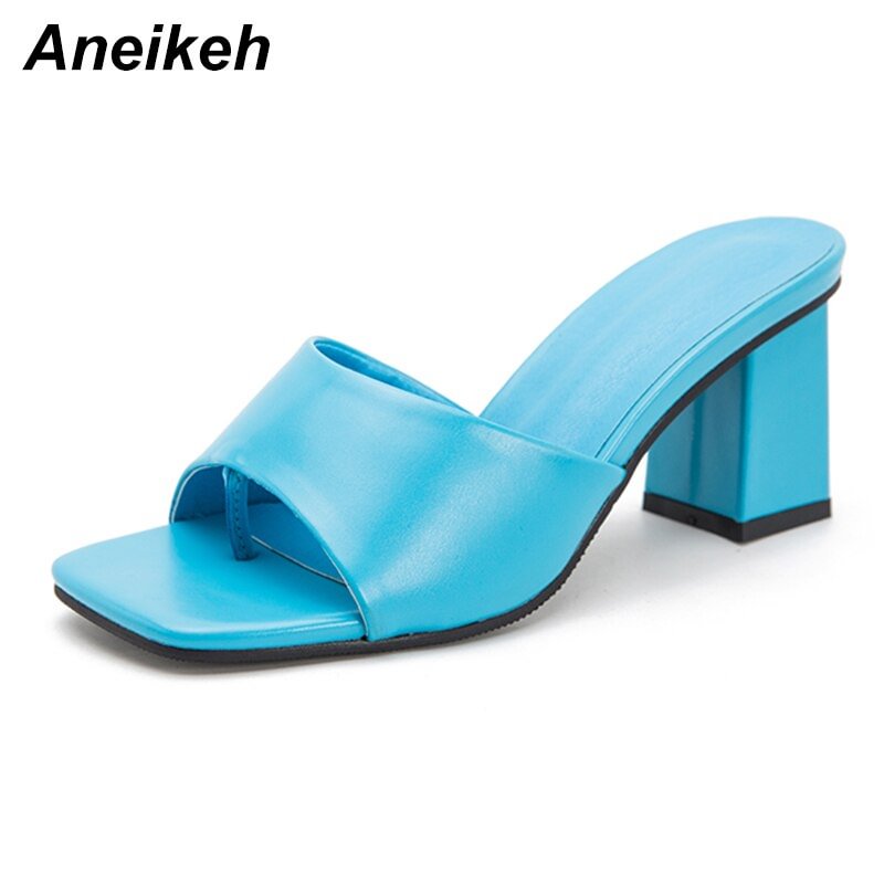 Aneikeh 2021 New Women Slipper Summer Outdoor Sandal Square High Heel Slip On Flip Flop Elegant Women Slides Sandal Size 41 42