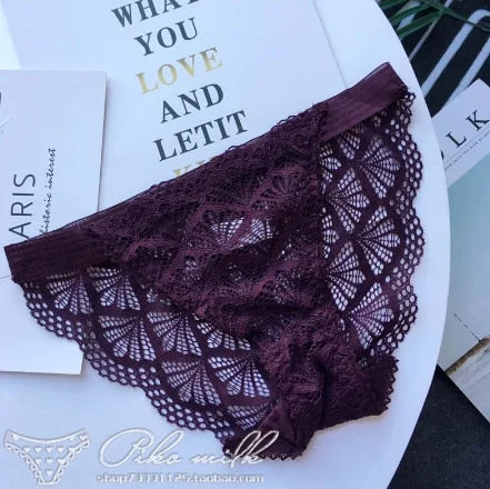 Women's Cotton Underwear Plus Size Women's Bow Panties Sexy Lace Underpants Mid Waist Hollow Out Briefs Female Sexy Lingerie