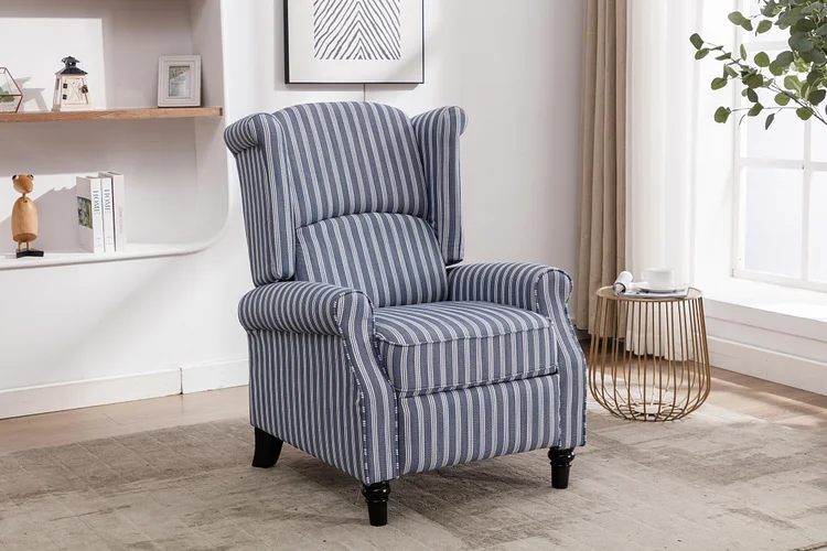 Bestier 2 Pack 31 in Wide Classic and Upholstered Striped Push Back Recliner with Wing Back