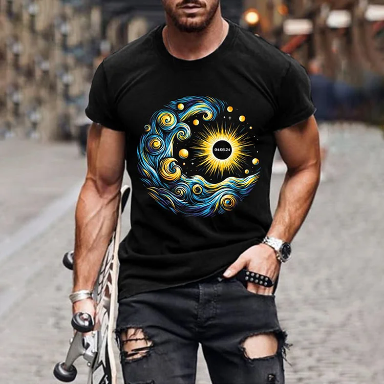 Comstylish Retro 2024 Total Solar Eclipse Print T-Shirt