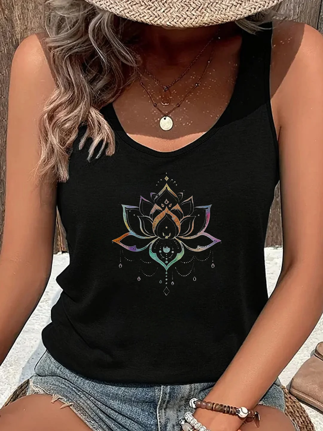 Women's Casual Tank Top Colorful For Lotus Flower Print Summer Beachwear | IFYHOME