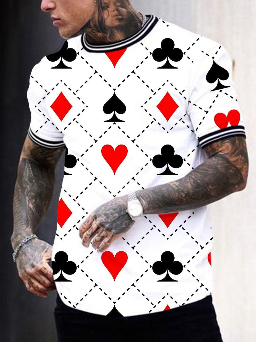 Men's full-frame poker printing short sleeve