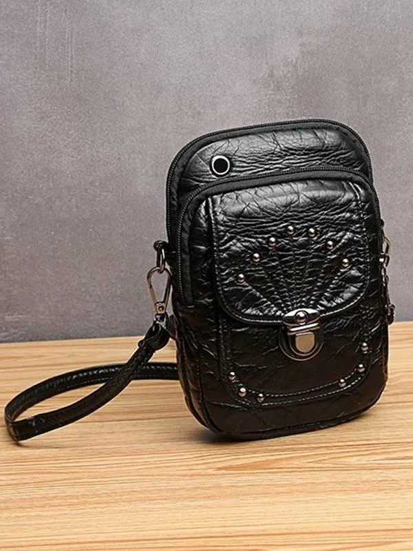 STUDDED WASHED LEATHER MINI CROSSBODY BAG