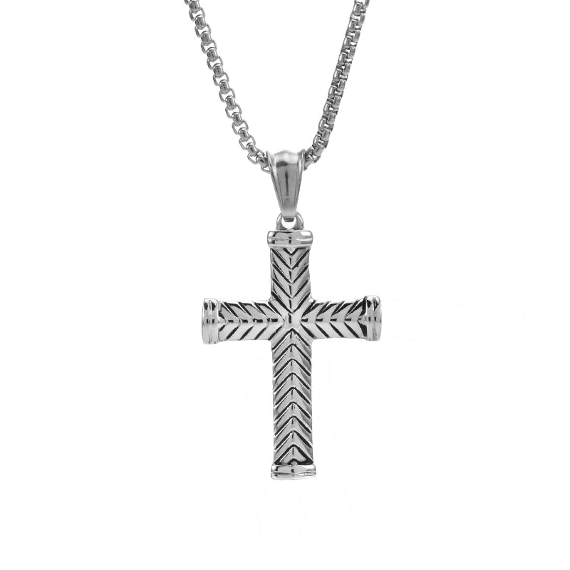 Personality Twill Stainless Steel Vintage Cross Men's Pendant Fashion JK Style Long Sweater Chain Hanging Jewelry