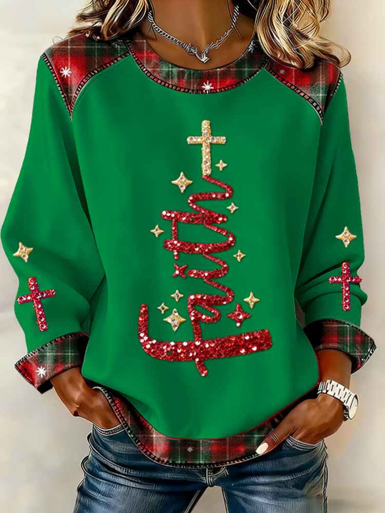 Women's Christmas Casual Patchwork Comfortable Sweatshirt2 wearshes