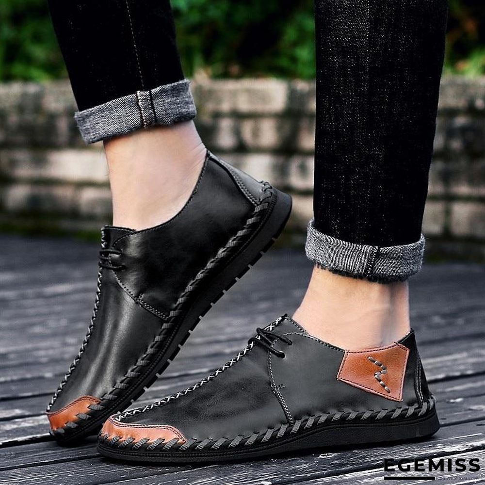 Men Casual Cow Leather Light Comfortable Split Leather Flats Shoes | EGEMISS