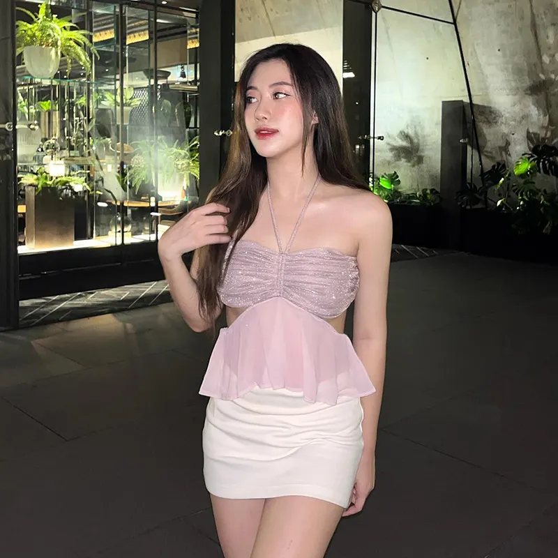 Uveng Uveng And Summer New Fine Flash Temperament Hanging Neck Minority Jacket 2024Ins Web Celebrity With The Same Vest Female