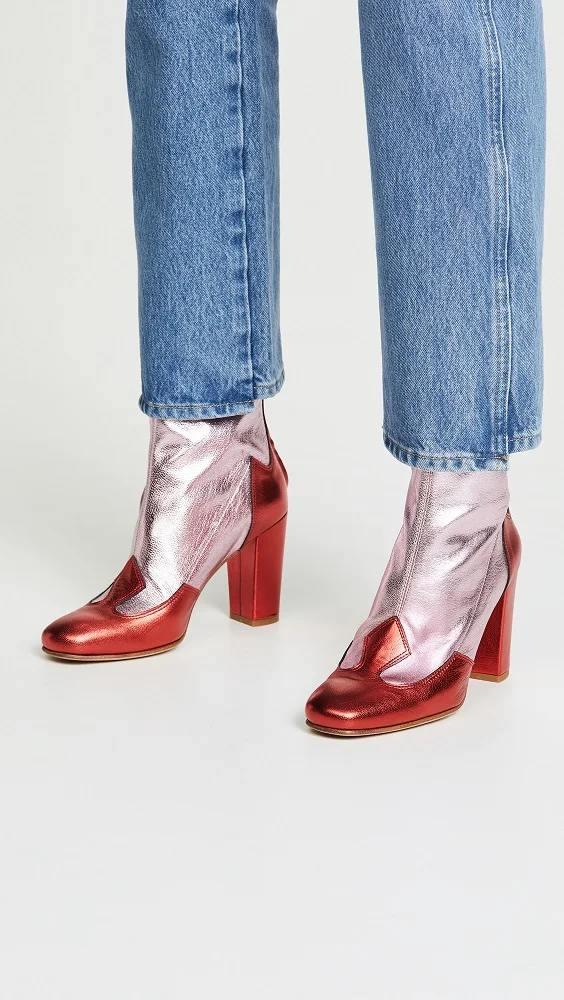 Red and Silver Joint Chunky Heel Boots |FSJ Shoes