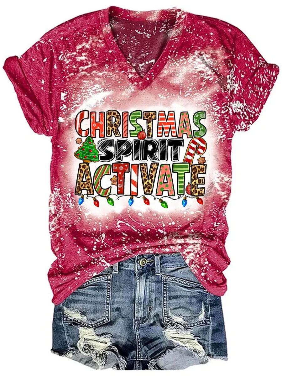 Christmas Spirit Activate Tie Dye V-neck T-shirt