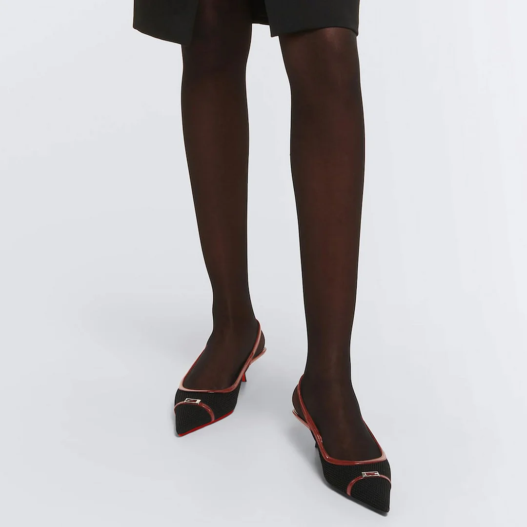 2.36" Women's Pointed Toe Red Bottom Sandals Slingback Shoes Kitten Heel Pumps Mesh Summer Shoes-MERUMOTE