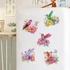(US Only)6Pcs Flowers Hummingbird Pattern DIY Crystal Sparkling Diamond Magnets Set
