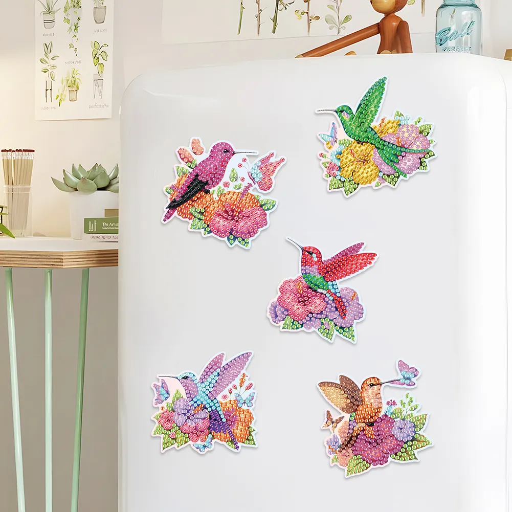 8Pcs Flowers Hummingbird Diamond Painting Fridge Magnet Diamond Art Magnets
