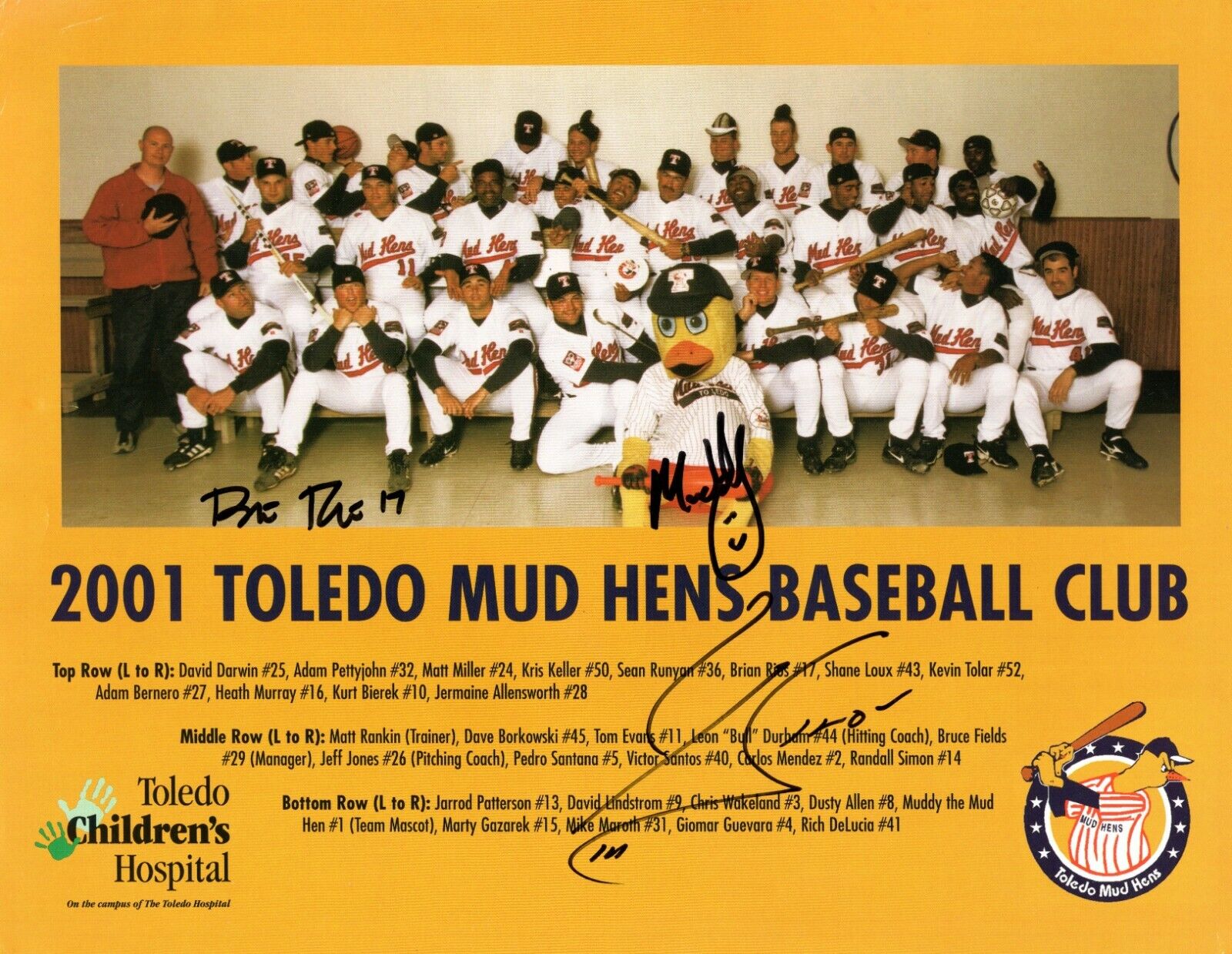 2001 Toledo Mud Hen Baseball Club Hand Signed Autograph 8.5x11 Photo Poster painting