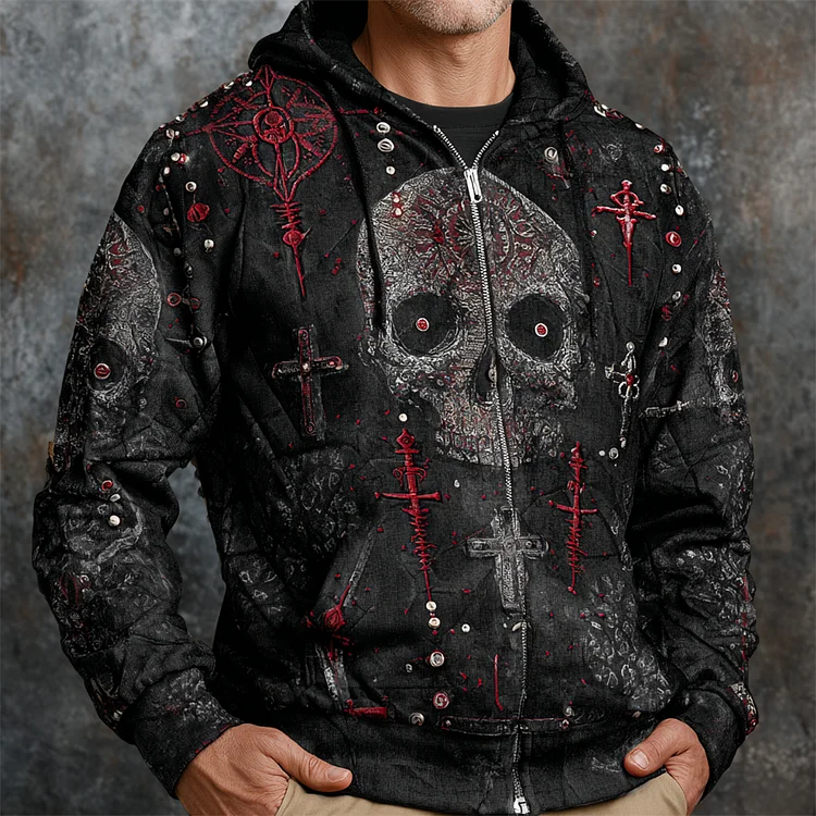 Dark Rock Skull Men's Patchwork Hoodie