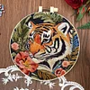 Red Flower Tiger-DIY Embroidery Kit with Pattern Cotton Threads Needles Hoop 30*30cm/11.81*11.81in