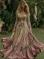 Women's Boho Floral Embroidered Floral Resort Maxi Dress