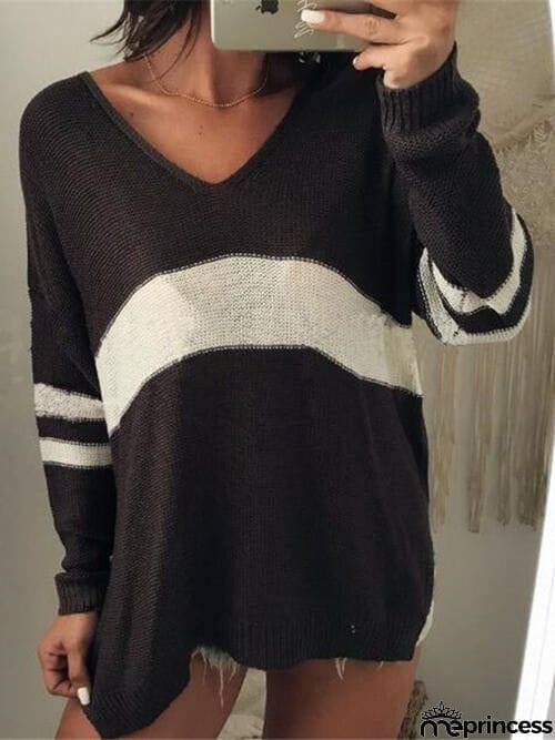 Striped V-Neck Long Sleeve Sweater