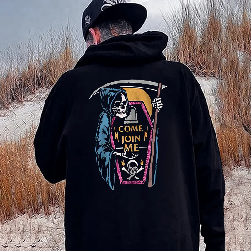 COME JOIN ME Grim Reaper Printed Men's Hoodie -  