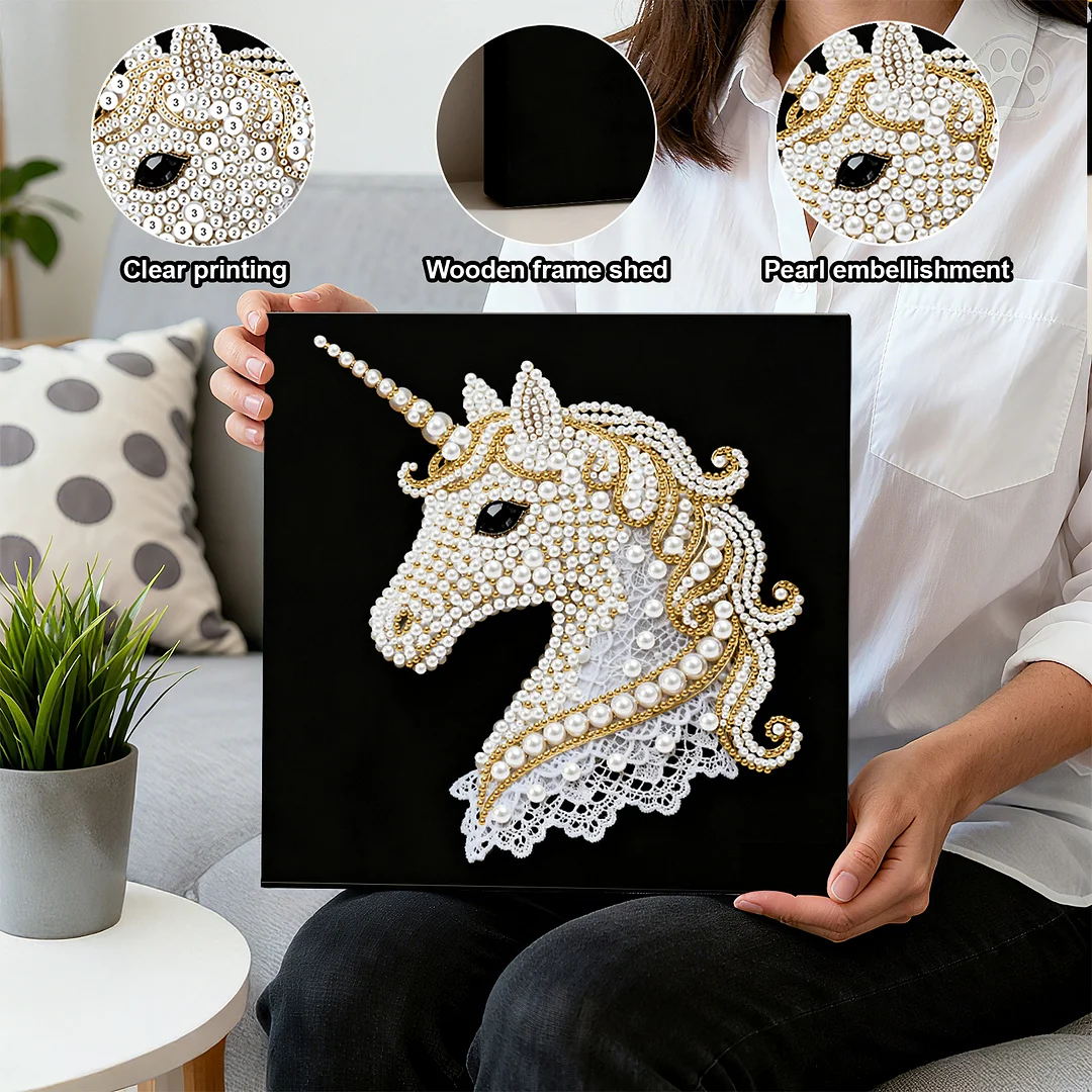Unicorn DIY Pearl Diamond Art Kit for Adults Home Decor 25x25cm With Frame