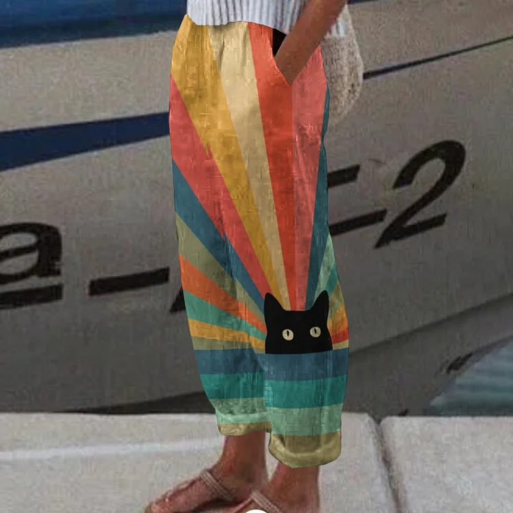 Rainbow Cat Print Women's Pants