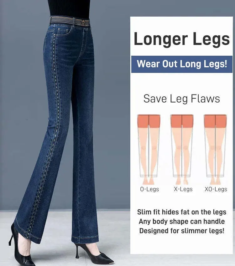 Women's Flare Jeans: High-Waisted, Elastic Waistband, Slim Fit Denim, Casual Spring/Summer Fashion